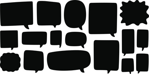 Blank black speech bubble set, comic dialogue balloons, empty chat message boxes for conversation design, communication and storytelling graphics © Vectoryx