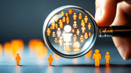 Target Audience Examination: A focused inspection of a potential target group, with magnified insights on their unique traits