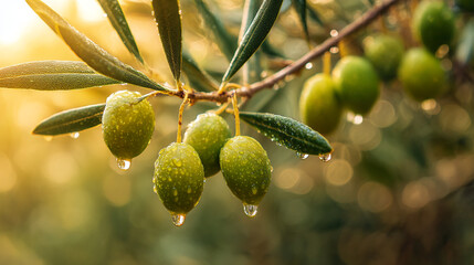 Organic ripe olives growing on olive tree with coast background, black olive fruit on tree branch, healthy vegetarian food, olive trees in mountain Like the one in Mediterranean Sea.
