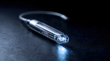 Vagus nerve stimulation VNS device close up showing compact implantable medical technology for epilepsy seizure control and treatment resistant depression mental health therapy neurological care.