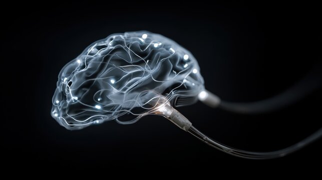 Deep brain stimulation DBS device with glowing light effects representing hope and advanced neurological treatment innovation for Parkinson disease tremor epilepsy and movement disorder brain therapy.