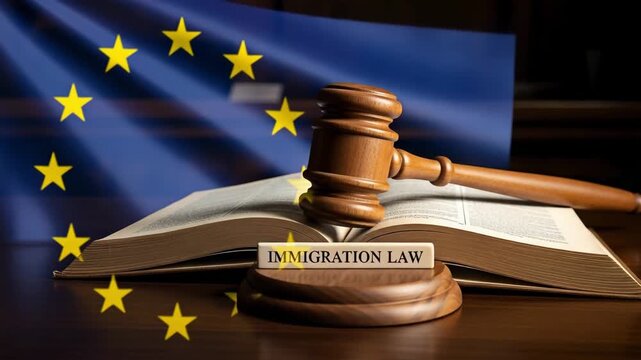 European Union immigration law with gavel and legal book