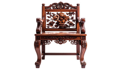 Ornate carved wooden chair on black