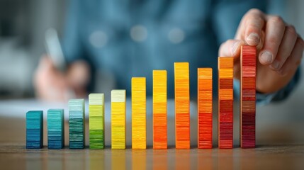 A tutor using a colorful bar chart to teach data concepts effectively.
