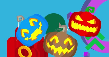 Halloween pumpkin with geometrical graphic retro Jack-O-Lantern theme background video. Minimal geometric elements animation. Vintage abstract shapes illustration for advertising. - Powered by Adobe