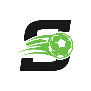 Modern letter S sports logo design with dynamic soccer ball and swoosh motion, professional athletic brand identity, creative football emblem, and team symbol vector illustration, volly ball logo,