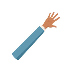 Flat black hand with five fingers up. Open palm with extended fingers shows number five, arm covered by blue sleeve. Count number gesture concept, isolated, minimal design suitable for educational