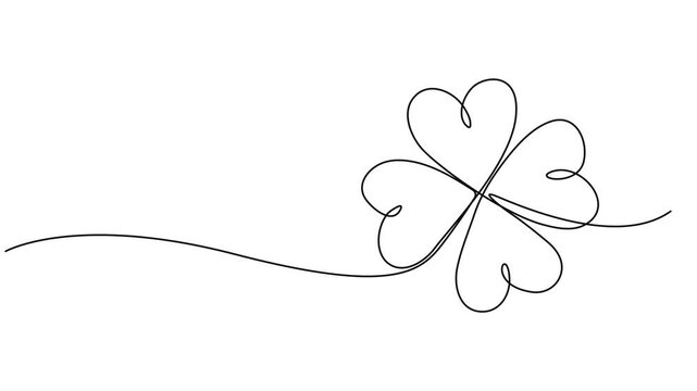 Three leaves clover continuous line drawing animated video, Saint Patrick's Day symbol animation, Irish leaf, Four leaves clover continuous line drawing animated video. 