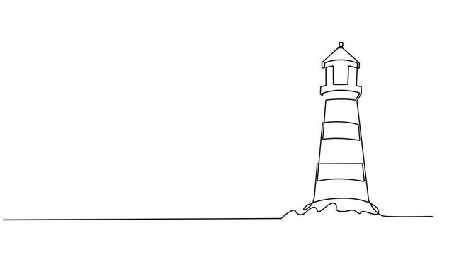 lighthouse continuous one line drawing animation, abstract lighthouse. Self drawing animation one continuous line draw, logo, Lighthouse on the coast. Self drawing simple animation one continuous