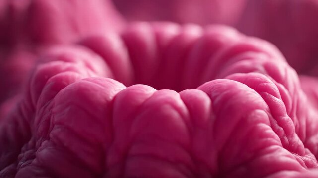 A stylized pink creature's textured surface slowly expands and contracts with subtle, organic pulses under soft, ethereal lighting stock footage, creative, conceptual
