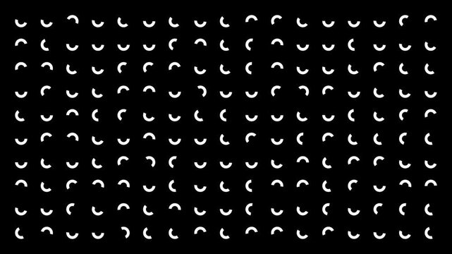 Minimalist Rotating Arc Grid Pattern Seamless Loop - Abstract White Arches Rotating on Black Background Loop