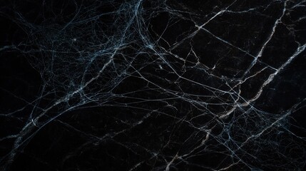 Top-View Hyper-Realistic Photography of Dark Marble Texture with Spider Webs, for Halloween Decor/High-End Backgrounds/Dark-Style Assets