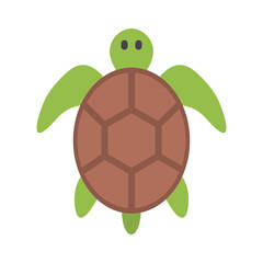 A stylized sea turtle illustration with a brown shell green head flippers