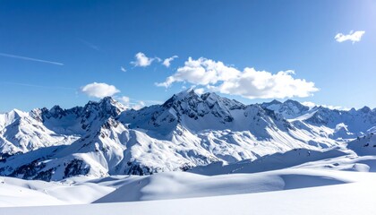 Obraz premium White snowy winter landscape of high alpine mountains under a cold sky