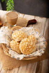 Conchas bread. Mexican sweet bread with seashell shape, Usually eaten with coffee or hot chocolate at breakfast or as an afternoon snack. One of the most popular and preferred sweet breads in Mexico.
