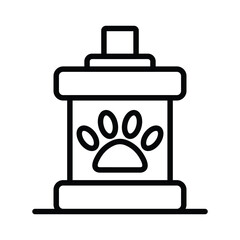 Blacklined pet food container showing a paw print logo