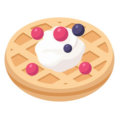 Round Waffle with Whipped Cream and Mixed Berries Illustration