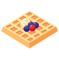 Square Belgian Waffle with Cream and Berries Vector