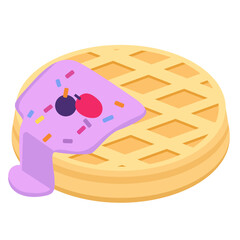 Round Waffle with Berry Topping and Purple Cream Illustration