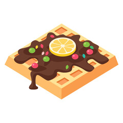 Chocolate Waffle with Lemon Slice and Candy Topping Illustration