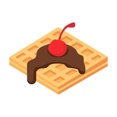 Chocolate Waffle with Cherry Topping Vector Illustration