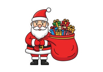 Santa Claus holding a sack full of colorful Christmas gifts