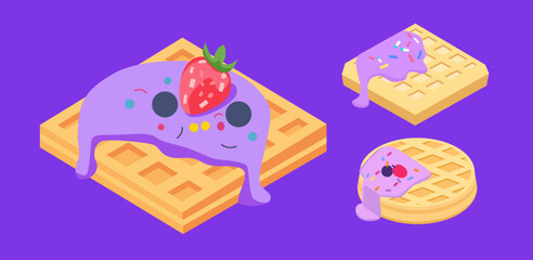 Waffle Collection with Purple Cream and Sprinkles Vector