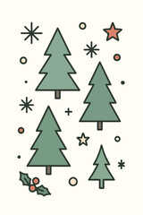 Obraz premium Christmas Tree Illustration with Holly and Stars