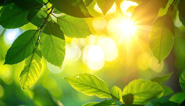 Sunlight filtering through green leaves creating a bokeh effect and dappled light in a natural outdoor setting