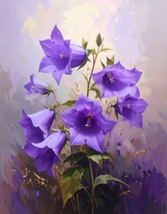 Purple bell flowers in a painted landscape
