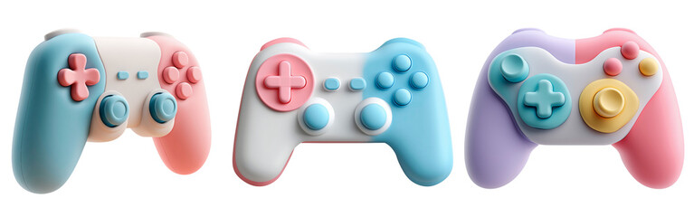 Pastel 3d Gaming Controllers Displayed in Soft Hues on Transparent Background