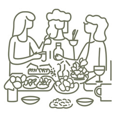 cartoon doodle vector illustration of winter potluck gatherings