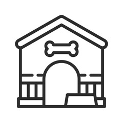 Line drawing of a doghouse The house has a roof and a door There is a bone above the door