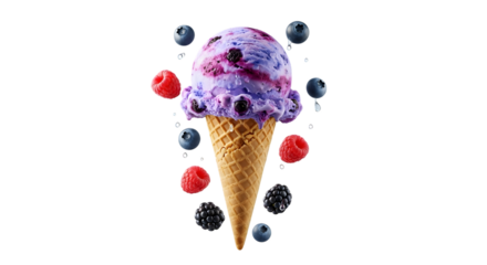 Berry bliss a refreshing ice cream cone isolated on transparent background