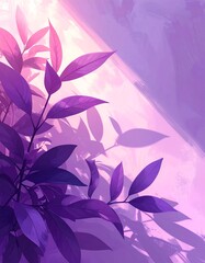 Purple leaves cast shadows on pale background