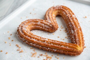 Delicious heart shaped churro dusted with sugar - generated by ai
