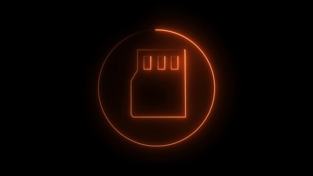 Neon glowing cyan color sd card icon on black background animation. 4k video Sim Card neon sign appear icon center. Animated neon icon. sim card icon representing mobile network ..