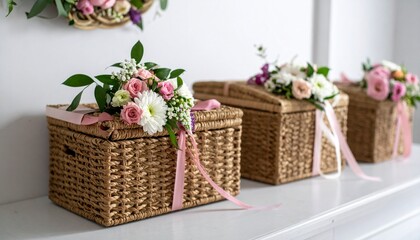 pink flowers in a basket
