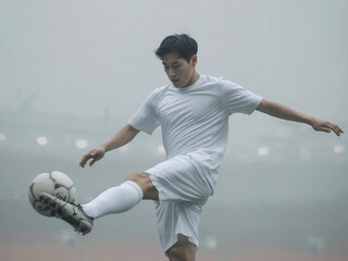 축구공을 차는 중인 선수