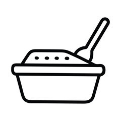 Outline of a bowl filled with a substance and a spoon