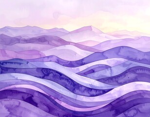Purple, wavy mountain range watercolor