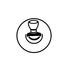 A simple black and white illustration of a rubber stamp inside a circle.