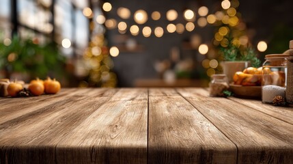 christmas table top with blurred background