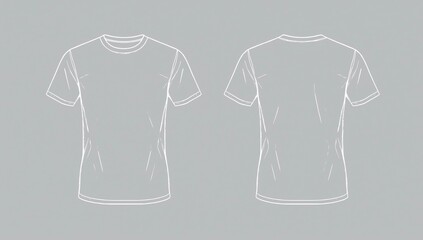 Fototapeta premium Female t-shirt vector template isolated on a grey background. Front and back view. Outline fashion technical sketch of clothes model