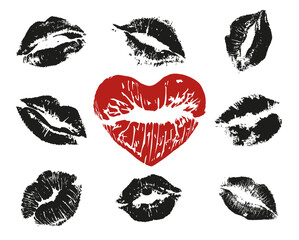 Lipstick kiss collection isolated on a white background. Set of lipstick kiss