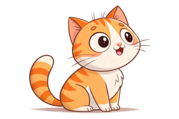 Fototapeta premium Cute sitting cat cartoon icon designed in a flat 2D style for playful illustration isolated on transparent background