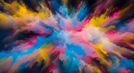 Explosion of vibrant colorful powder paint in abstract form, dynamic motion, creative art background, energetic burst of pigment, highspeed photography, studio shot, bright and vivid