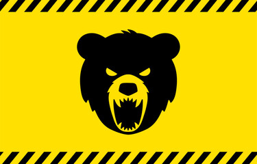 熊の危険、注意、警告等を表す黄色と黒の背景イラスト