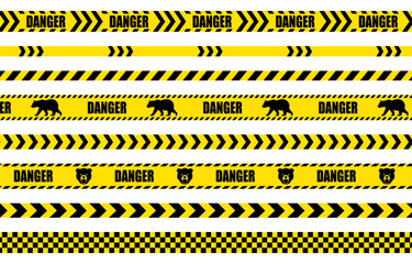 熊に対する危険を表す黄色と黒のテープイラストセット