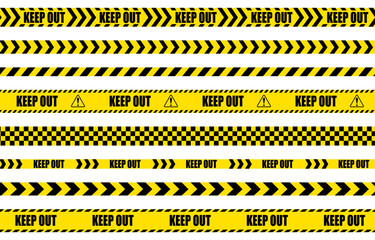 立入禁止を表す黄色と黒のテープイラストセット